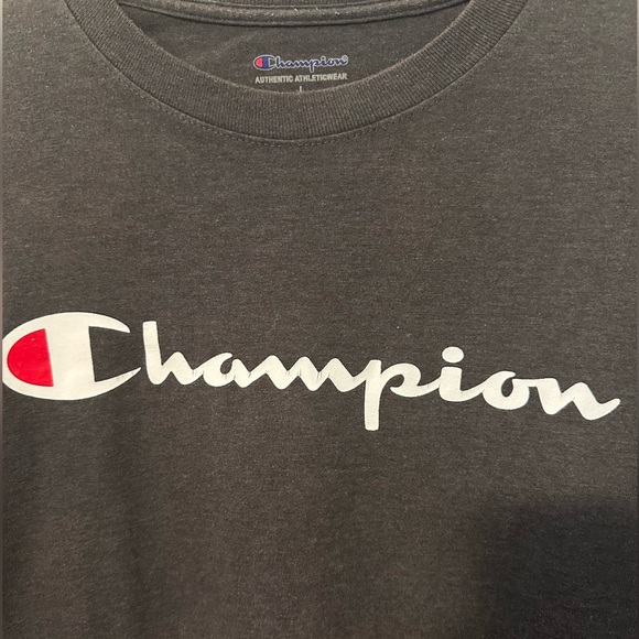 Champion Size L Dark Gray Logo Tee - Picture 4 of 6